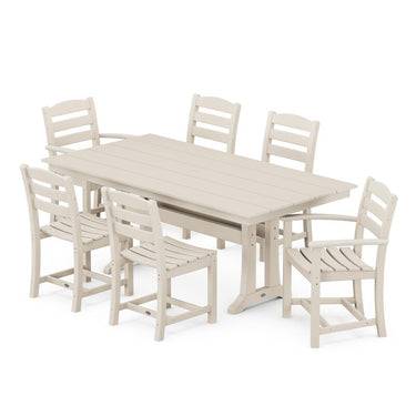 POLYWOOD La Casa Cafe 7 Piece Farmhouse Trestle Dining Set - Sand